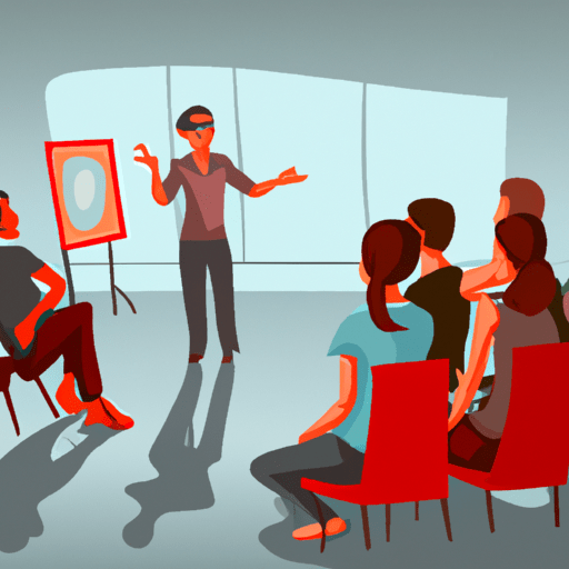 מאמנת עסקית מקצועית מנחה סדנה קבוצתית להתגברות על תסמונת המתחזה.