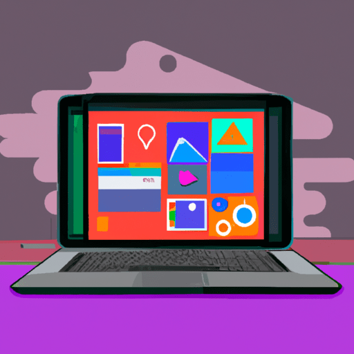 איור של מחשב נייד עם אייקונים לכלי תקשורת דיגיטליים