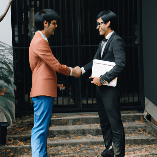 מאמן עסקי ובעל עסק לוחץ ידיים ומחייך, חוגג את הצלחת העסק שלהם.